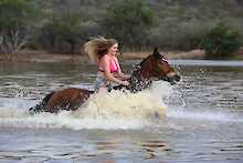 Ant´s Africa Safaris, Reiterin mit Pferd im Wasser
