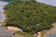 Blue Zebra Island Lodge,Insel und Lodge aus der Vogelperspektive