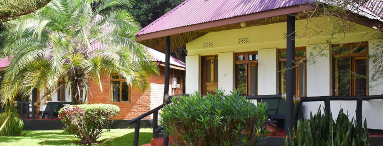 Bougainvillea Safari Lodge Eingang zu Unterkunft mit roter Treppe