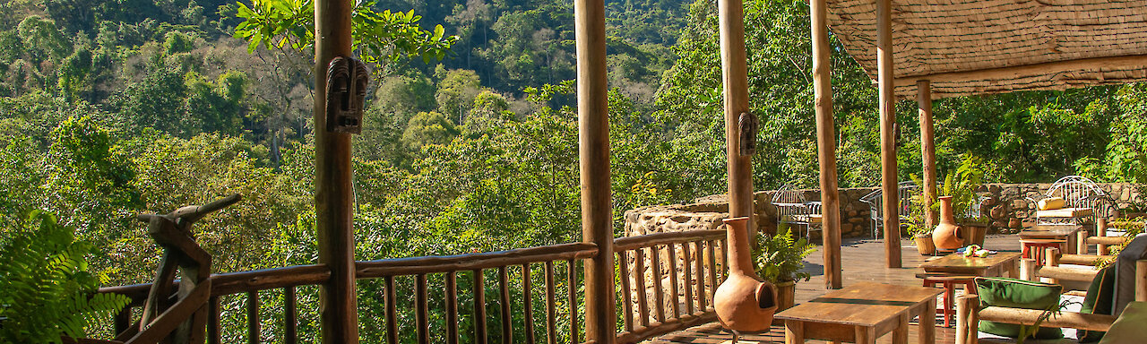 Engagi Lodge Uganda Bwindi Terrasse mit Blick in den Bergregenwald