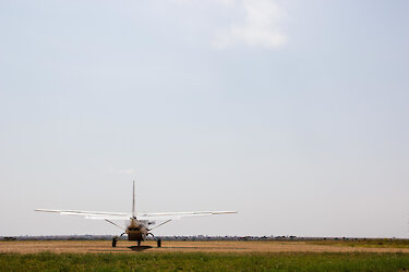 Die Propellermaschine steht bereit für den Heimweg