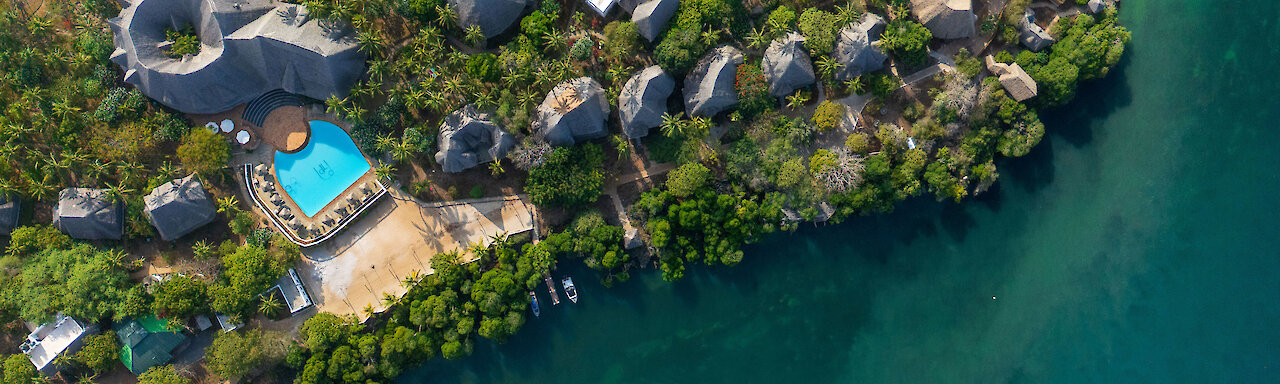 Luftaufnahme des Temple Point Resorts