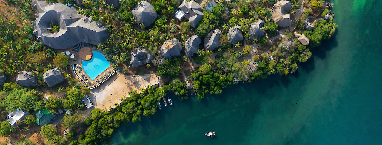 Luftaufnahme des Temple Point Resorts