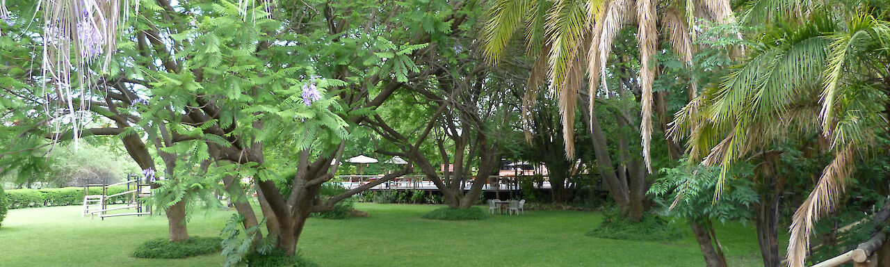 Blick auf den Garten des Hotels
