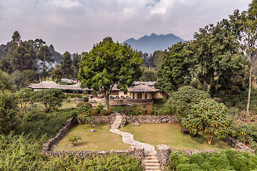 Luftaufnahme der Mount Gahinga Lodge