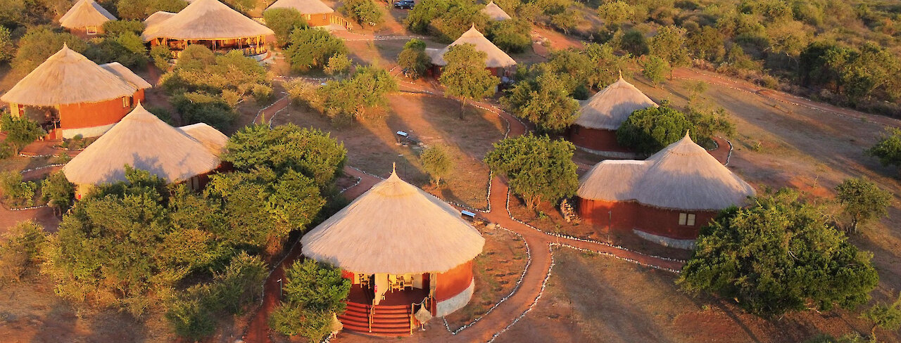 Africa Safari Maasai Boma Luftaufnahme des Camps