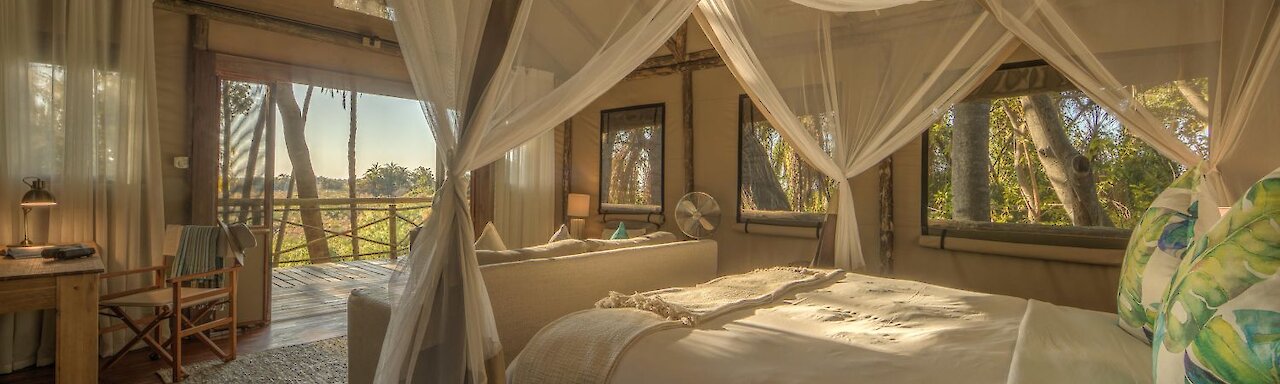 Setari Camp Botswana Himmelbett im Schlafzimmer
