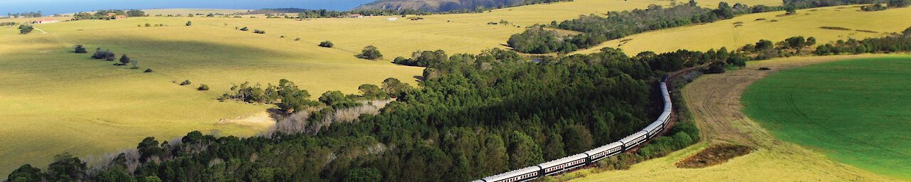 Rovos Rail Green Hills Vogelperspektive auf gesamten Zug in Südafrika