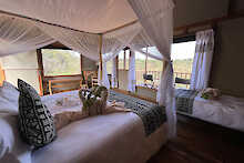 Tansania Tarangire View Camp Zelt Innenansicht mit Betten