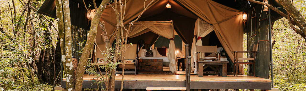 Soroi Mara Bush Camp im Zelt mit Ausblick auf Wald und Natur