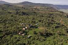 Blick auf die Angata Ngorongoro Camp Unterkünfte in Weitaufnahme