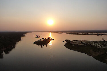 Lower-Zambezi-Nationalpark Landschaft und Sambesi Fluss