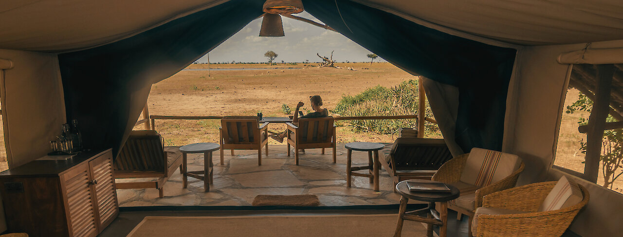 Satao Camp Blick aus dem Suite Tent im Tsavo-East-Nationalpark in Kenia